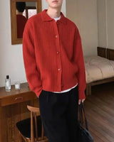 Preston™ Strickjacke aus hochwertigem Trikot mit strukturiertem Kragen / Die neue Ikone des eleganten Herrenstils! in Rot