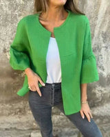 LineaLuxe™ - Strickjacke aus Festem Strick mit Voluminösen Ärmeln und Minimalistischem Schnitt / Zeitlose Eleganz mit Viel Leichtigkeit! in Grün