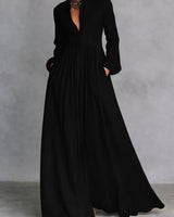 Sheilan – Elegantes Maxikleid Mit Knöpfen in Schwarz