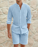 Riviera Klassik™ Minimalistisches Set aus Baumwoll-Leinen-Mischung in Hellblau