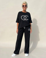 Urban Eleganz™ Zweiteileraus Comfort-Maschenware mit eleganten Kristalldetails in Schwarz