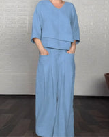 Valenne™ Premium Set aus Baumwoll-Leinen mit modernem Design in Hellblau