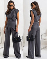 Bellanova™-Set mit Drapiertem Oberteil und Eleganter Hose in Dunkelgrau