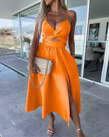 Fiora™ Kleid mit Feinem Cut-Out und Elegantem Schlitz in Orange