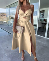 Fiora™ Kleid mit Feinem Cut-Out und Elegantem Schlitz in Beige