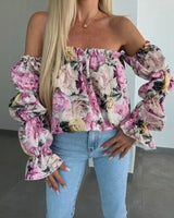 Florenze™ Bluse mit schulterfreiem Design und eleganter Blumenoptik in Rosé Mit Blumenmuste