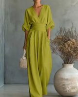 Aurore - Bequemer Jumpsuit Mit V-Ausschnitt in Grün