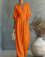 Aurore - Bequemer Jumpsuit Mit V-Ausschnitt in Orange
