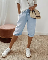 Levana™ Baumwoll-Leinen Shorts mit Verstellbarem Bund in Himmelblau