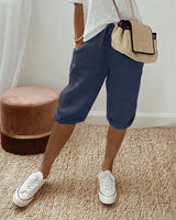 Levana™ Baumwoll-Leinen Shorts mit Verstellbarem Bund in Dunkelblau