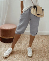 Levana™ Baumwoll-Leinen Shorts mit Verstellbarem Bund in Grau