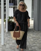 Celiane™-Set aus Baumwoll-Leinen mit Lockerer Passform in Schwarz