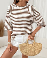 Dailynne™ Oversize Streifenbluse in Khaki
