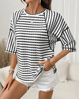Dailynne™ Oversize Streifenbluse in Schwarz