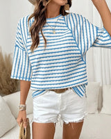 Dailynne™ Oversize Streifenbluse in Hellblau