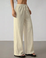 Zirelle™ Pants with Elegant Stripes and Smart Comfort in Khaki