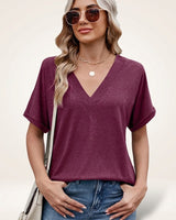 Elvara™ Bluse mit V-Ausschnitt und Zeitlosem Stil in Bordeaux