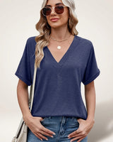 Elvara™ Bluse mit V-Ausschnitt und Zeitlosem Stil in Marineblau
