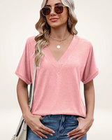 Elvara™ Bluse mit V-Ausschnitt und Zeitlosem Stil in Rosa