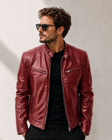 Yakuza™ Jacke aus Premium Leder mit Minimalistischem, Zeitlosem Design in Bordeauxrot