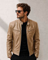 Yakuza™ Jacke aus Premium Leder mit Minimalistischem, Zeitlosem Design in Hellbraun