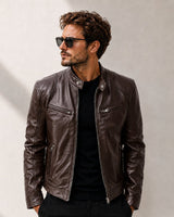 Yakuza™ Jacke aus Premium Leder mit Minimalistischem, Zeitlosem Design in Braun