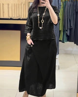 Bellarive™ Set Aus Baumwoll-Leinen Mit Weiter Bluse und Wickelrock in Schwarz