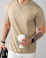 Louis™ Premium-Strick-T-Shirt mit geripptem Rundhalsausschnitt in Khaki