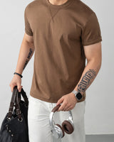 Louis™ Premium-Strick-T-Shirt mit geripptem Rundhalsausschnitt in Braun