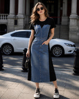 Alisse™ Kleid mit Denim-Panel und Modernem Design in Schwarz