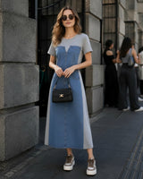 Alisse™ Kleid mit Denim-Panel und Modernem Design in Grau