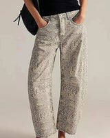 Alvida™ Hose mit Blumenmuster und weitem Fall in Hellgrau
