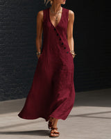 Antonella™ Midikleid mit Eleganten Knöpfen und V-Ausschnitt in Burgund