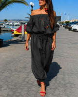 Bellamare™ Jumpsuit Mit Schulterfreiem Ausschnitt Und Verstellbarer Taille in Schwarz