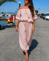 Bellamare™ Jumpsuit Mit Schulterfreiem Ausschnitt Und Verstellbarer Taille in Rosa