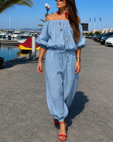 Bellamare™ Jumpsuit Mit Schulterfreiem Ausschnitt Und Verstellbarer Taille in Blau