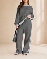 Celestelle™ Sweatshirt-Set Mit Seitlichen Streifen Und Weiter Hose in Grau