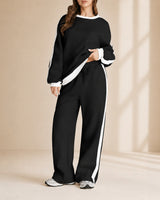 Celestelle™ Sweatshirt-Set Mit Seitlichen Streifen Und Weiter Hose in Schwarz