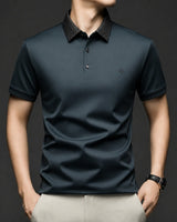 Alviero™ Poloshirt mit Strukturkragen und Flexiblem Gewebe in Petrolblau