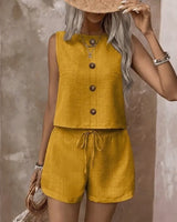 Celestina™ Set Aus Leinen-Baumwoll-Mischung Mit Minimalistischem Design in Gelb