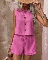 Celestina™ Set Aus Leinen-Baumwoll-Mischung Mit Minimalistischem Design in Pink