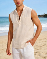 Sebastien™ Tanktop aus Baumwoll-Leinen mit Stehkragen in Beige