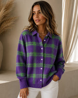 Saint Claire™ Premium-Strickjacke mit Karomuster in Lila
