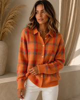 Saint Claire™ Premium-Strickjacke mit Karomuster in Orange