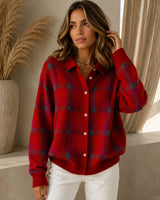 Saint Claire™ Premium-Strickjacke mit Karomuster in Rot