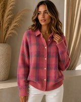Saint Claire™ Premium-Strickjacke mit Karomuster in Rosa