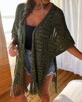 Calivie™ Cardigan Aus Lochstrick Mit Fransen Und Handwerklicher Struktur in Grün