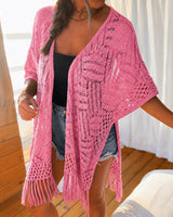 Calivie™ Cardigan Aus Lochstrick Mit Fransen Und Handwerklicher Struktur in Rosa