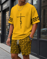 Zweiteiler Roven™ mit oversized T-Shirt und gemusterter Shorts / Moderner Streetwear-Look mit hohem Tragekomfort. in Gelb