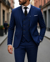 Anzug Montevic™ mit doppelreihiger Weste, schmalem Schnitt und Einstecktuch in Marineblau